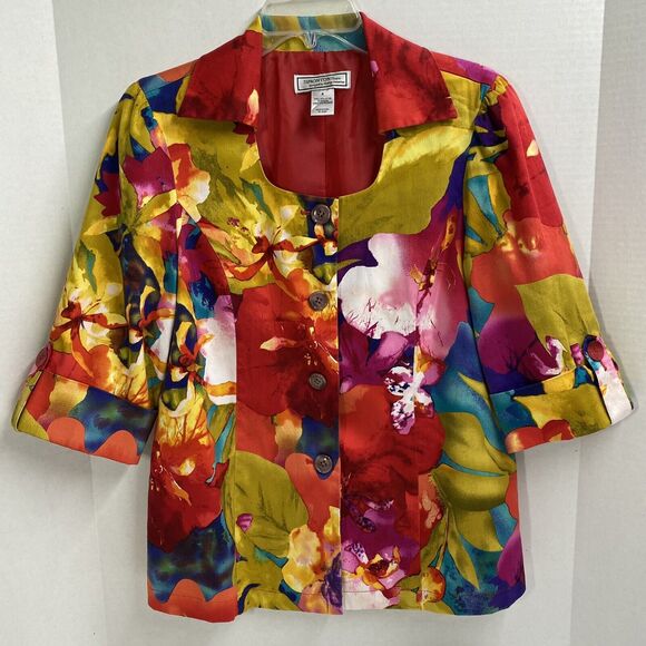 Simonton Says Splashed Floral Print Jacket Small Collard U neckline button up - Picture 1 of 10